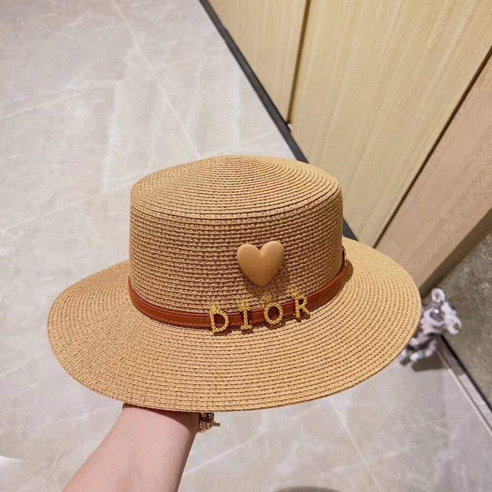 Dior Heart Logo Beige Straw Sun Hat